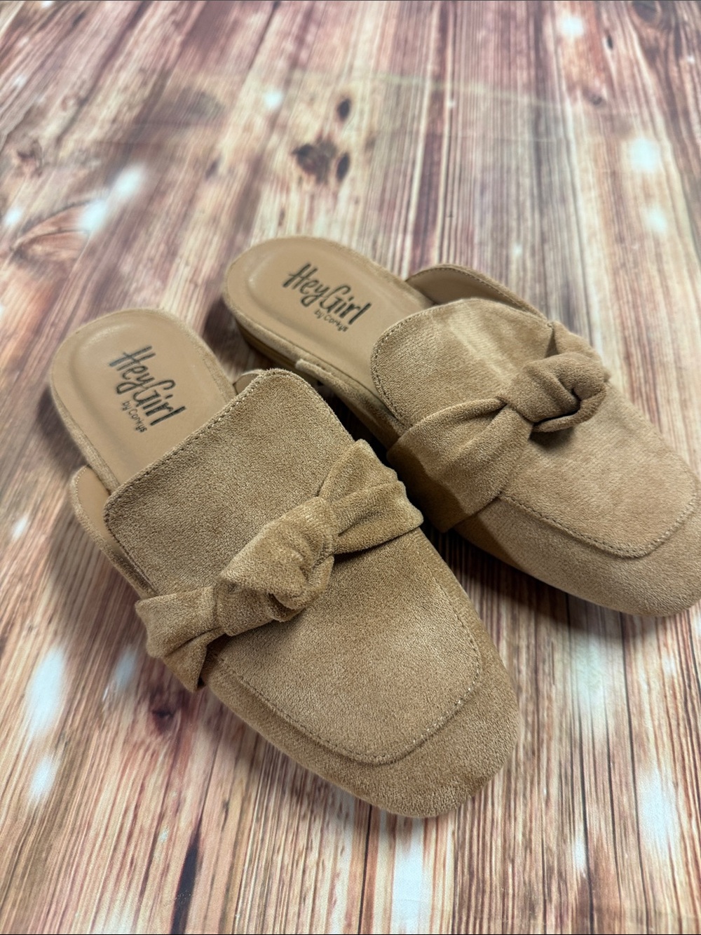 Corkys Hey Girl Clingy Tan Knot-Accent Slip-On Mules